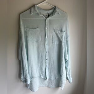 Acacia swimwear Cotton Gauze Button Down Lightweight Cover Up Light Blue